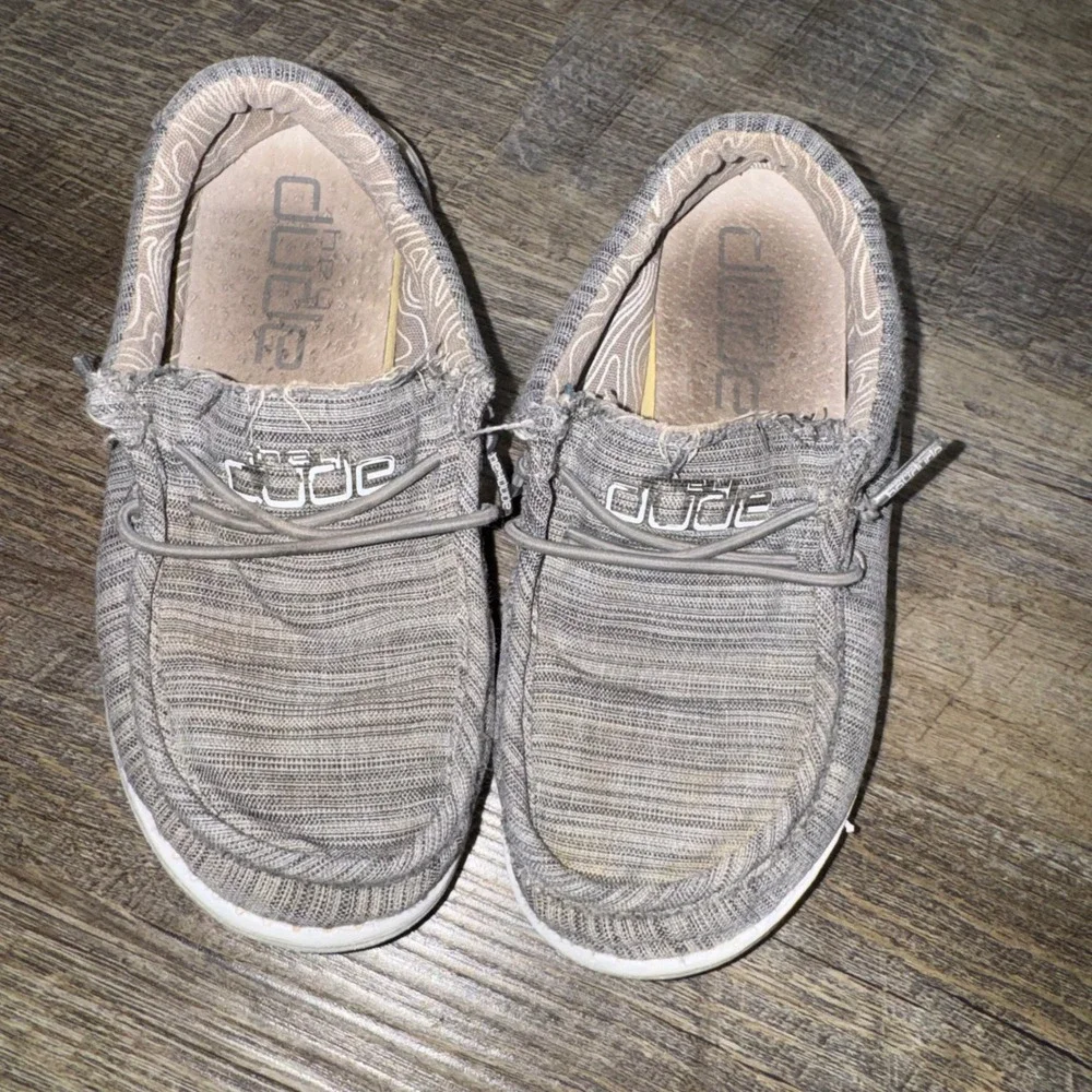 HEYDUDE Wally Toddler Kids Size 10 Linen Stone Gray Slip On Loafers Shoes